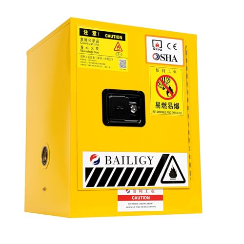 sertheha Hazardous Storage Cabinets, Industry Safety Cabinet, Flammable Storage Cabinet, Flammable Liquid Dangerous Items Cold Rolled Steel Explosion Proof Cabinet for Industrial Home (4 Gal-Yellow)