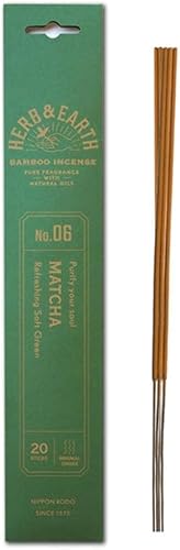 HERB & EARTH H&E Incienso de bambú – Matcha – 20 varillas de Nippon KODO, incienso de calidad japonesa desde 1575