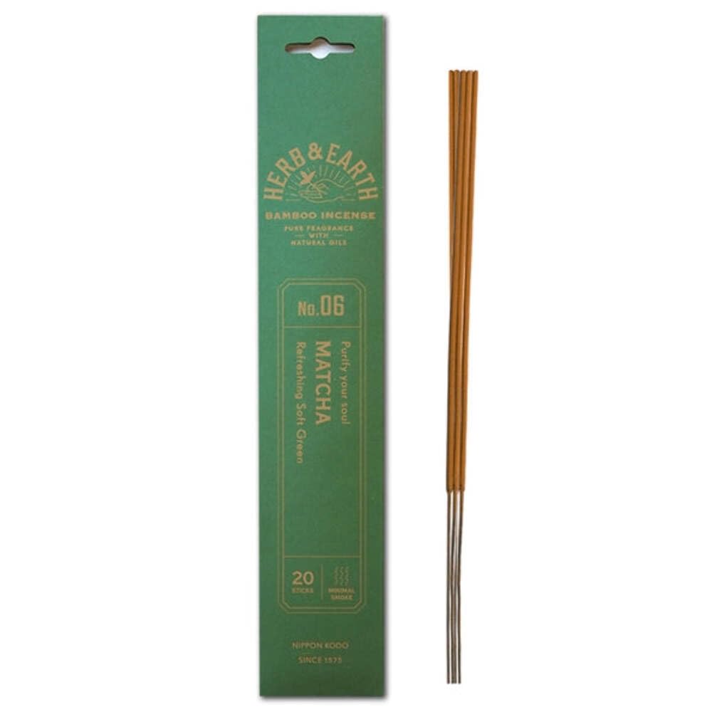 HERB & EARTH H&E Bamboo Incense - Matcha - 20 Sticks by Nippon KODO, Japanese Quality Incense Since 1575