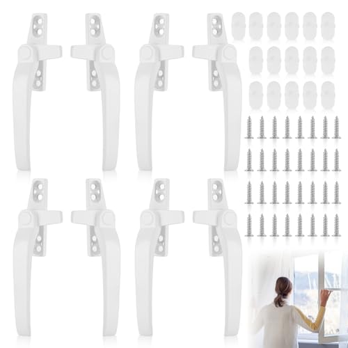 GWBPES 8 PCS UPVC Window Handle, Window Handle Replacement Cockspur Windows Handles Aluminum Alloy Window Handles White Locking Handles for UPVC Windows Door