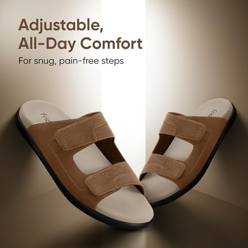 Image of Frido Comfort Dual Strap Sandals for Men with Bounce Back Cushioned Footbed, Zero Drop Sole for Arch Support Pain Relief, Lightweight Anti-Skid, Adjustable Velcro Casual Sandals