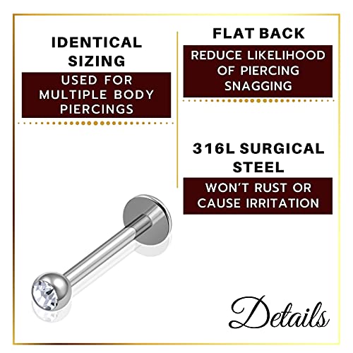 3Pcs Surgical Steel 16 Gauge 8Mm 10Mm 12Mm Labret Studs Piercing Jewelry Monroe Tragus Cartilage 3Mm Clear Crystal Ball M0939 #TOP4