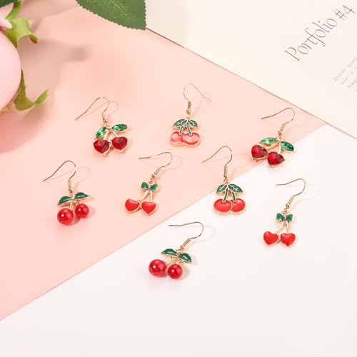 Fruit Earrings for Women 12 Pairs Rhinestone Cherry Stud Dangle Earrings Spring Summer Holiday Accessories Jewelry Gifts3
