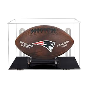 Football Display Case,Memorabilia Display Box Cases for Football or Memorial Sports Gloves,Self-Adhesive Wall-Hanging with Steel Brackets Hanger&Removable Interior Football Display Stand