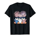 Penguin 4th of July Party Patriotic Fireworks America Flag T-Shirt