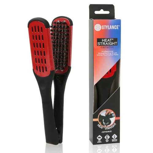 STYLANCE Boar Bristle Clamp Hair Brush, Ceramic Double Sided Brush Clamp Straightener,Detangling, and Styling Hair