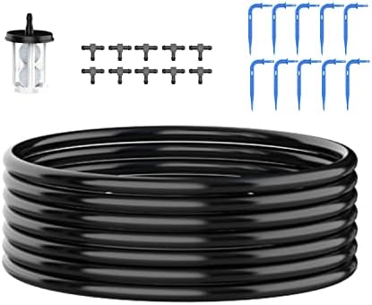 Ankway Drip Irrigation Kit Solar Drip Irrigation Accessories,Including Filter, 32.8FT 1/8 Pipe, 10 T-Joints and 10 Drippers