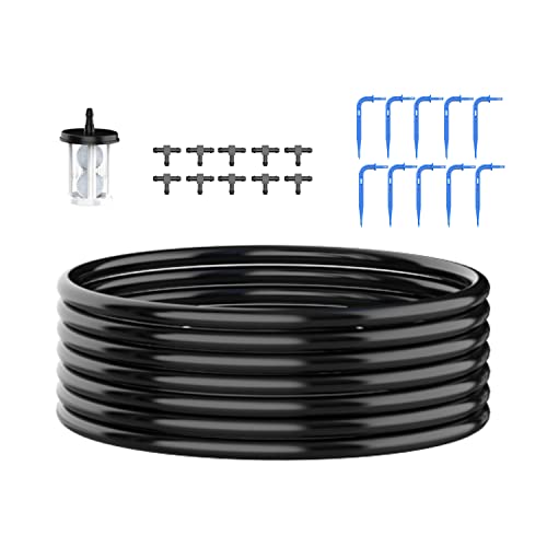 Ankway Drip Irrigation Kit Solar Drip Irrigation Accessories,Including Filter, 32.8Ft 1/8 Pipe, 10 T-Joints And 10 Drippers #TOP27