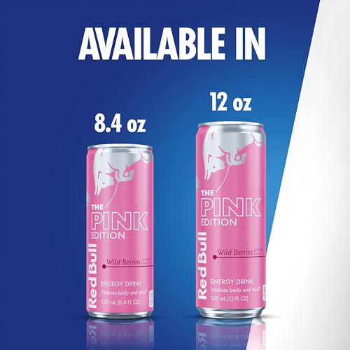 Red Bull Pink Edition Energy Drink, Wild Berries, Cans | 8.4 fl oz | Pack of 16 | 80mg Caffeine | Taurine & B Vitamins