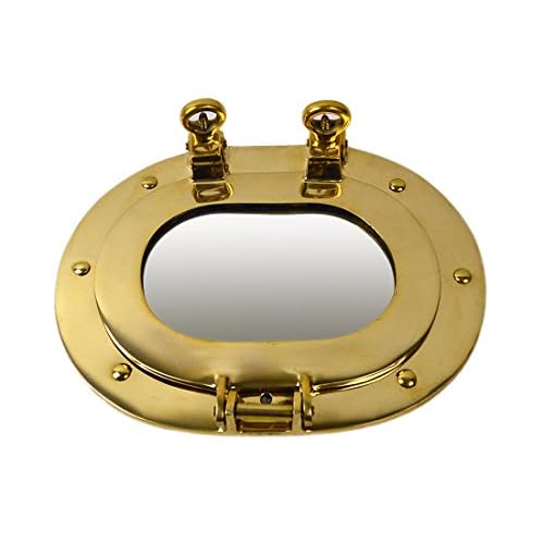 9.5″ Oval Solid Brass Porthole Mirror Nautical Tropical Home Decor