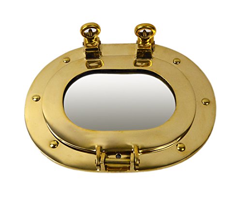 9.5" Oval Solid Brass Porthole Mirror Nautical Tropical Home Decor