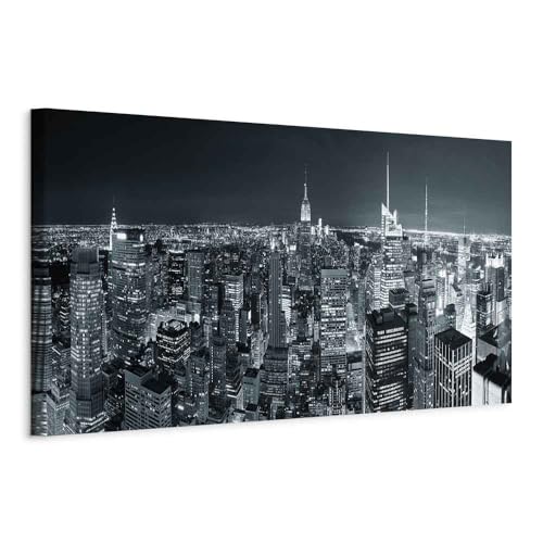 artgeist Canvas Wall Art Print City New York 35x12 in - 1pcs Home Decor Framed Stretched Picture Photo Painting Artwork Image Skyline Skyscrapers Panorama Night 9020122