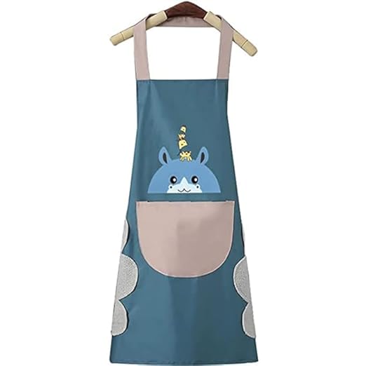 AIMERS Kitchen Apron with Hand Wipe, Cute Deer Aprons With Pockets, Waterproof and Oil-proof Kitchen Aprons, Applicable for Home Kitchen, BBQ, Cofe, Hotel, Floral Shop - Blue Deer Apron