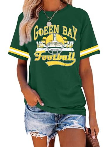 Football Shirts for Women Game Day Tshirt Football Team Fans Gift Tees Sport Season Short Sleeve Tops Green
