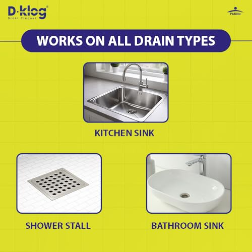 Image of D-Klog Drain Cleaner Powder (45g x 6 Units), Removes Clogs, Blockages in Washbasin, Septic Tank, Sinks, Pipes within 30 mins | Drain expert | Sink cleaner| Toilet Cleaner