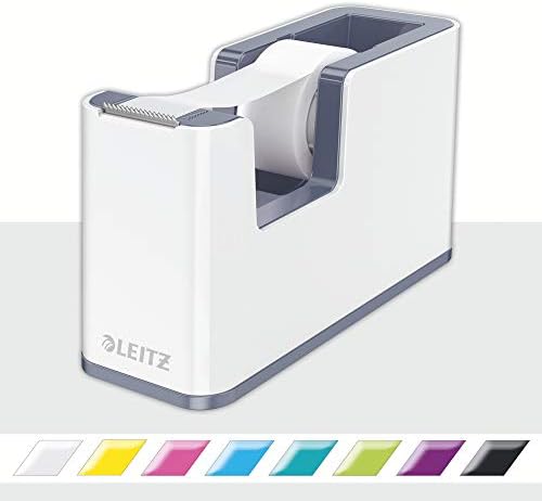 Leitz Tape Dispenser, Heavy Base with Tape, Wow Range, White/Metallic Pink