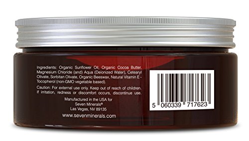 Seven Minerals, Natural Magnesium Cream for Pain Calm, Leg Cramps, Sleep & Muscle Soreness With Moisturizing Organic Cocoa Butter & Vitamin E - No Harmful Ingredients USA Made Safe for Kids (8 fl oz)
