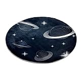 Eslifey Tapis doux et moelleux à poils longs pour salon, chambre à coucher, aire de jeux, chambre d'enfant - Planètes Saturnes dans l'espace - 80 cm