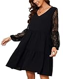 👗Bequeme Materialien: Hergestellt aus hochwertigem atmungsaktivem Material, leicht und hautfreundlich. Spitze Laterne Langarm, die voll und ganz zeigen Ihren weiblichen Charme.Lässiges, fließendes Kleid mit V-Ausschnitt und weichem, leichtem Material, bietet eine tolle Passform und Komfort beim Tragen.