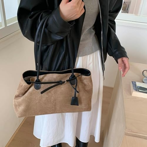 Suede Vintage Tote Bag Top Handle Handbag Large Belt Underarm Packs Shoulder Bag Work Casual Travel2