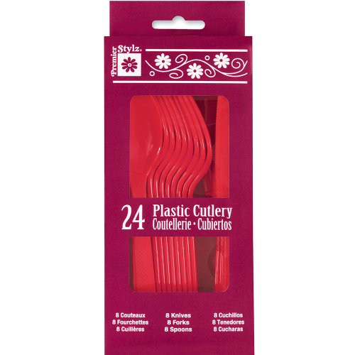 Unique Red Premium Assorted Plastic Cutlery, 24ct, Premier