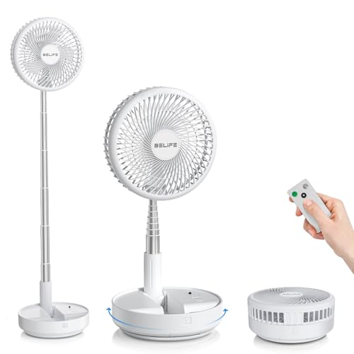Belife X8 Portable Fan, Cordless 7200mAh Battery Operated Oscillating Fan, USB Rechargeable Desk Floor Fan with Remote, Foldable Telescopic Fan for Home Bedroom Sleeping Office Camping Travel (White)
