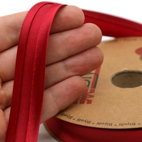 Image of Fold Satin Bias Tape - 99+ Colors - 3 /4 Inches Wide - 27 Yards - Fold Satin Binding Bias Ribbon Fabric Piping Bias Binding Tape for Sewing Clothing DIY (77. Cherry Red) BYS77