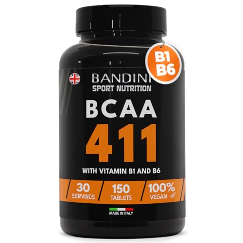 Bandini® BCAA 4:1:1 150 Tablets - Branched Chain Amino Acids BCAA 4.1.1 - Leucine, Isoleucine, Valine with Vitamin B1 & B6-100% Vegan, No GMO - Food Supplement for Pre & Post Workout Muscle Recovery