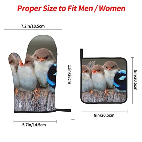 Four Birds Printed Oven Mitts And Pot Holders Heat Resistant Potholders Oven Gloves And Pad For Baking Kitchen Grilling - 4 Set #TOP4