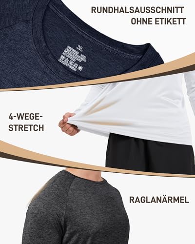 BOOJO 3er Pack Langarmshirt Herren UPF50+UV Schnelltrocknend Longsleeve Atmungsaktiv Sport Funktionsshirt Gym Langarm Laufshirt für Männer