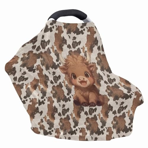 Image of Wanyint Baby Car Seat Covers Nursing Cover Carseat Canopy Baby Breastfeeding Cover Multi-Use Nursing Scarf Infant Stroller Cover Home Decor, Cute Highland Cow Brown Cow Print