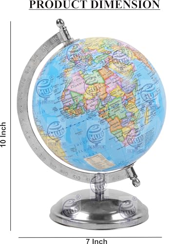 Globe for Kids/Students 10 Inch height 6 Inch Diamaeter Mittal Educational Political World Globe in English Language with Magnifying Glass (Blue, 6 inch)