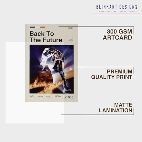Image of BLINKART Back To The Future Movie Poster Frame 12x18 Inch | Premium 300 GSM Paper Wall Print | Mid Century Vintage Film Artwork for Home, Bedroom, Living Room, Office | Framed Photo Decor