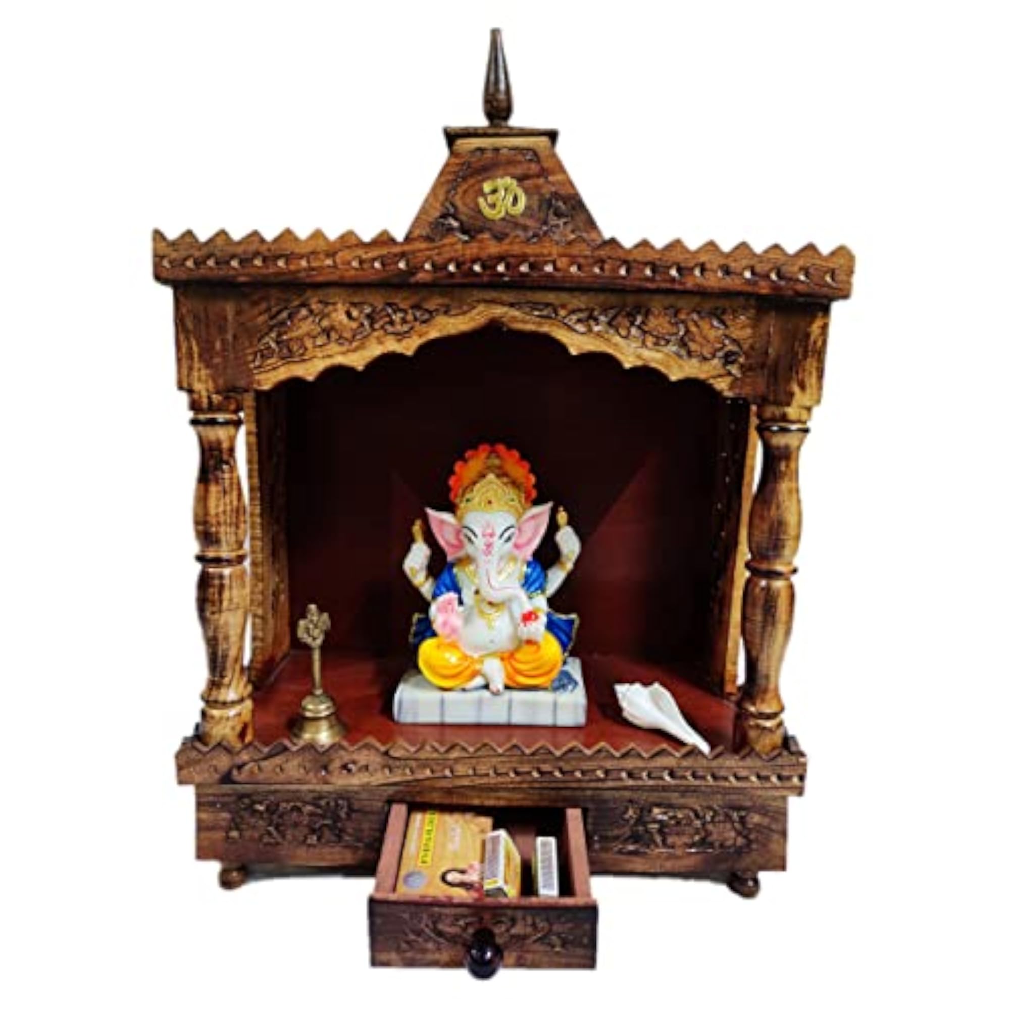 Temple for Home Small Size with Stand and Storage Box, Neem