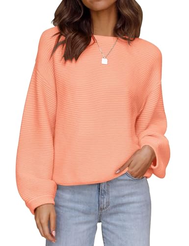 Image of ZESICA Women's Crew Neck Long Lantern Sleeve Fall 2026 Casual Loose Ribbed Knit Solid Soft Pullover Sweater Tops