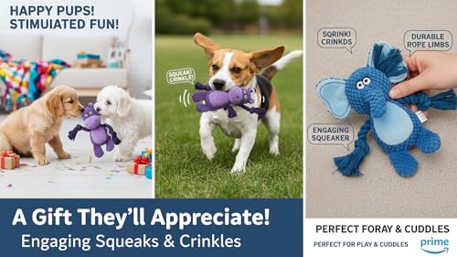 2 Pack Squeaky Dog Toys, Stuffed Animal Dog Plush Chewing Toy, Cotton Rope Interactive Toys for Puppy, Small, Middle Dogs (Hippo + Elephant) - Image 9