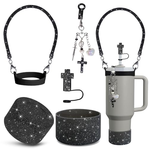 Tomuku Stanley Cup Accessory Set - Personalised Black Cross Decoration and Protection Set for Your Stanley Quencher (Mug Not Included)