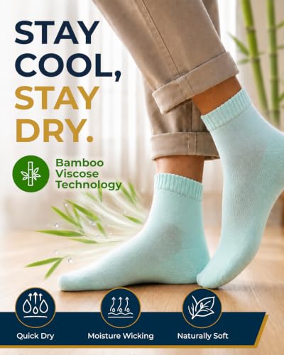 Image of Pembrook Bamboo Viscose Diabetic Socks for Women & Men - 6 Pairs Ankle Socks for Swollen Feet | Neuropathy Socks