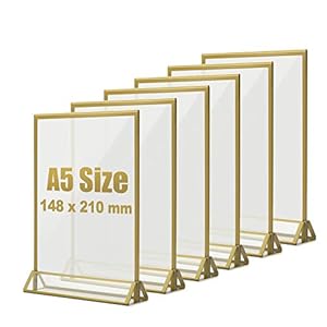 Hengu A5 (148 x 210 mm) toonbank, gouden zijhelder acryl reclamestandaard T-standaard tafelstandaard voor bruiloftsfeest…