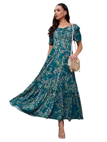 Image of Miss Chase Women Pleated V Neck Full Sleeves Relaxed Fit Midi Length Dress