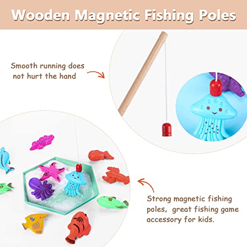 image for Sumind 4 Pieces Wooden Magnetic Fishing Poles Magnet Poles Fishing Rod