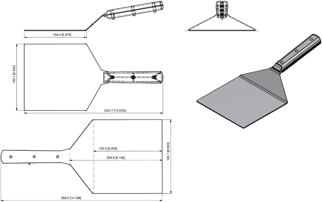 rattleware Spatula, 6x6.5in Stainless Steel Blade, Black Plastic Handle