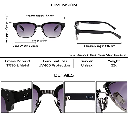 Image of Gtand Vintage Retro Rectangle TR90 Frame Sunglasses For Men Women Fashion Semi-Rimless Metal Sun Glasses Eyewear