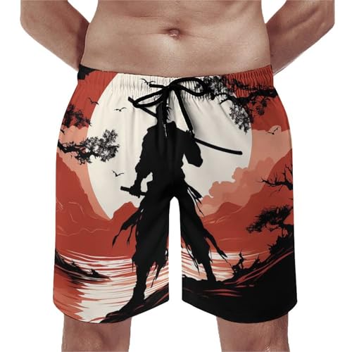 Mens Shorts Samurai Men Swim Trunks Quick-Dry Beach Shorts with Drawstring Pocket Bathing Suit