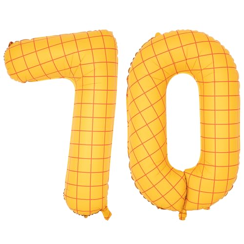 Image of 40 inch Large Number Balloon 70 Toy Inspired Story Yellow Birthday Balloon | Western Rodeo Party Supplies Boy Girl Story Anniversary Kids Birthday Party Cowboy Farm Themed Baby Welcome Decorations