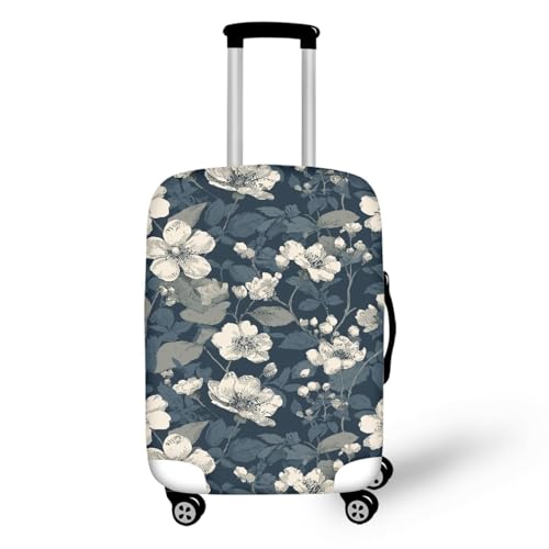 Housse de valise fleur blanche taille L en spandex élastique pour protection bagage