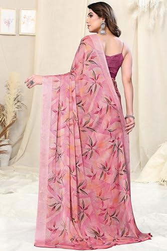 MIRCHI FASHION Women's Chiffon Floral Printed Saree with Blouse Piece