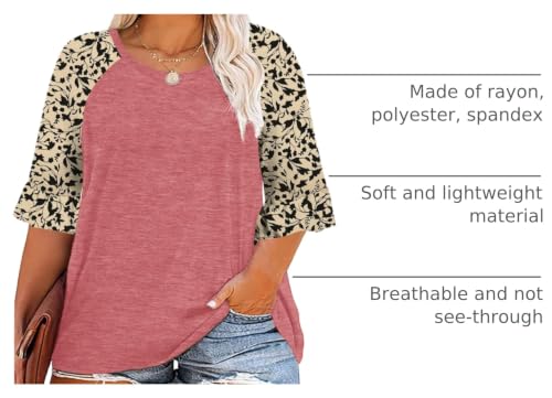 HDLTE Womens Plus Size 3/4 Sleeve Tops Crewneck Floral Ruffle Sleeve Shirts — view 4