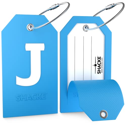Initial Luggage Tag With Full Privacy Cover And Stainless Steel Loop (Aqua Teal) (J) #TOP1