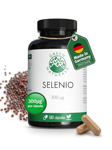 Selenio - Altamente dosificado: 300µg por cápsula de extracto de mostaza negra - Suministro para 6 meses (180 cápsulas) - 100% vegano y sin aditivos - Green Naturals®